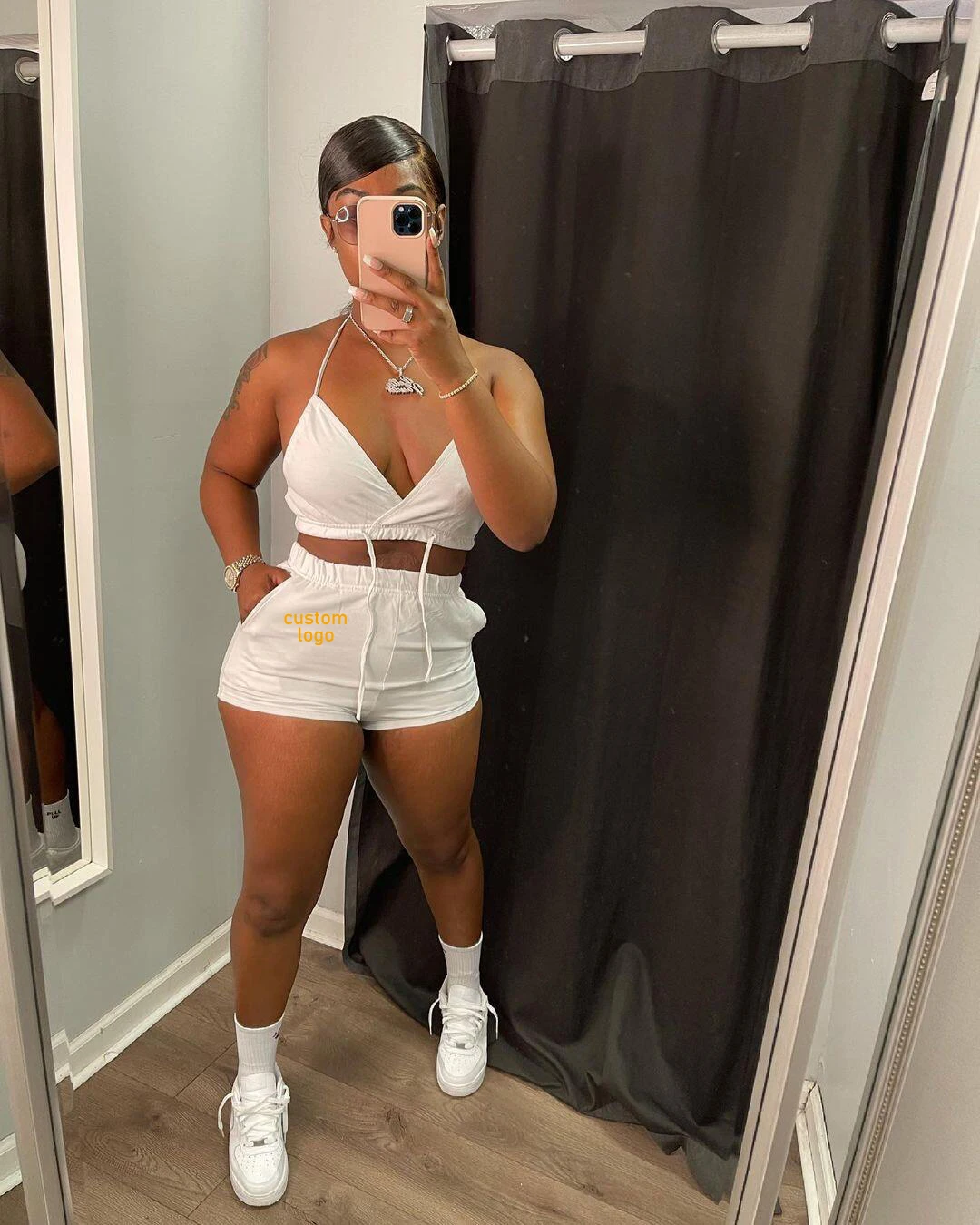 Women Pit Strip Binding Solid Color Women Two-piece Set 2022 Summer 2 Piece Set Irregularly Laced Top And Shorts Matching Suits, Picture
Women Pit Strip Binding Solid Color Women Two-piece Set 2022 Summer 2 Piece Set Irregularly Laced Top And Shorts Matching Suits, Picture