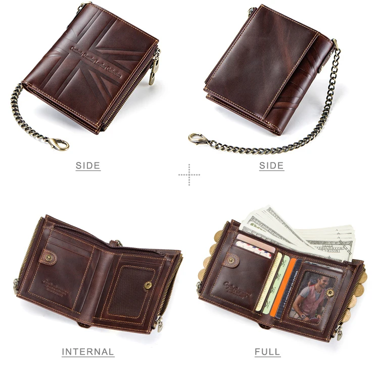 Contact's Genuine Leather Vintage Wallet for Men RFID Blocking Bifold with 2 Zipper Coin Pockets