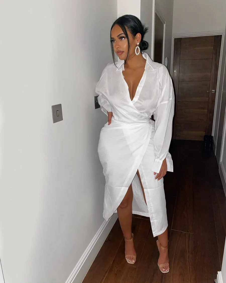 Ladies Shirt Dress Fall Elegant Clothing Long Casual Dresses Full Sleeve Front Slit White Party Bandage Sexy Women Dress
Ladies Shirt Dress Fall Elegant Clothing Long Casual Dresses Full Sleeve Front Slit White Party Bandage Sexy Women Dress