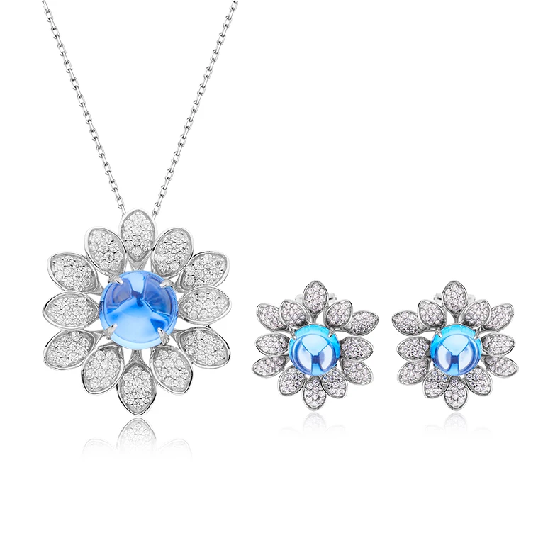 Fine Jewelry 925 Silver Flower Tiny Stud Earrings Trendy Necklace Natural Blue Topaz Jewelry Set
Fine Jewelry 925 Silver Flower Tiny Stud Earrings Trendy Necklace Natural Blue Topaz Jewelry Set