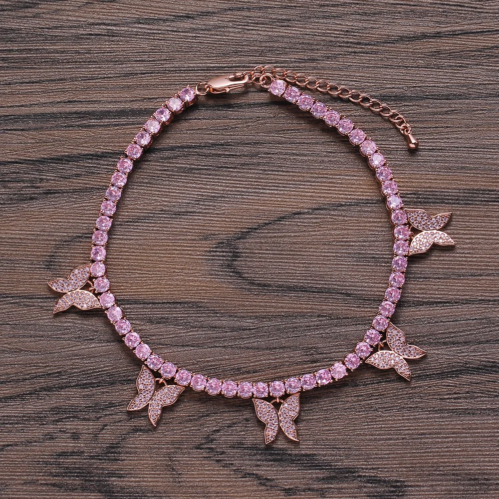 Hip-hop ladies' anklet 4mm single row chain copper CZ pendant mini butterfly foot trim adjustable
Hip-hop ladies' anklet 4mm single row chain copper CZ pendant mini butterfly foot trim adjustable