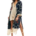 Crochet Kimono Women Vintage Tie Front Crochet Lace Detail Tassel Hem Wide Sleeves Side Slit Women Maxi Kimonos