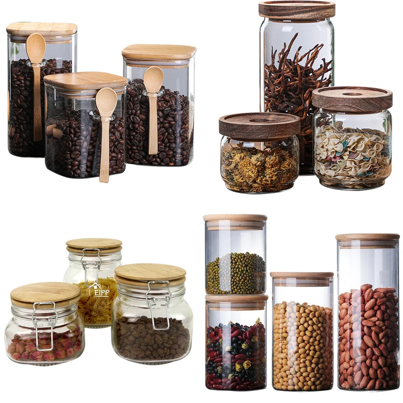 3 Sizes Stainless Steel Clip Transparent Square Food Storage Glass Jar with Wood Lid 
3 Sizes Stainless Steel Clip Transparent Square Food Storage Glass Jar with Wood Lid