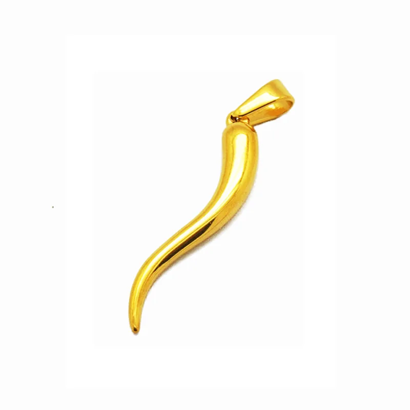 

Olivia In Stock Necklace Hot Pepper Pendant High Polished Good Luck 3D 18k Yellow Gold Italian Horn Charm Pendant For Women