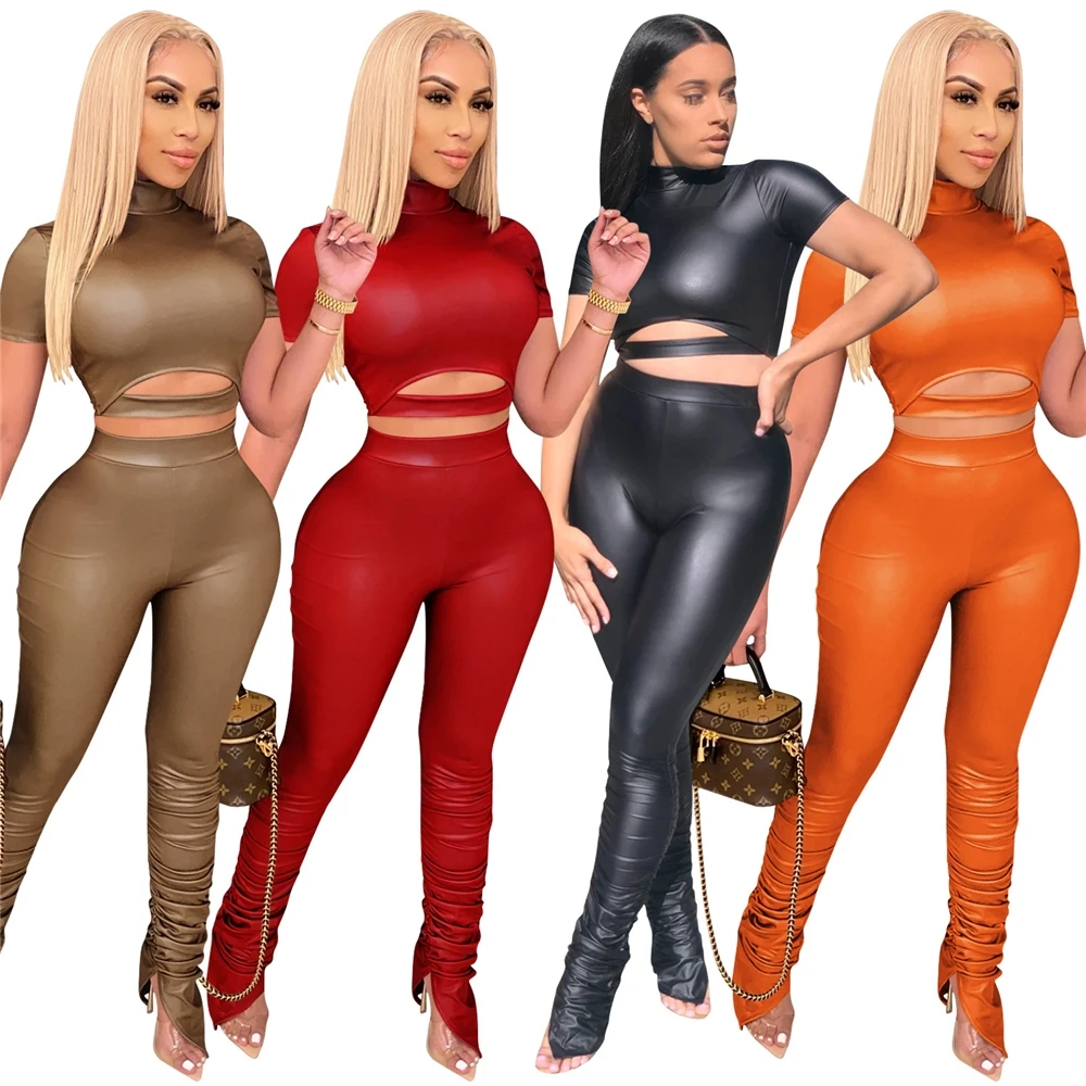 EB-20022007 Spring 2021 Sexy boutique clothing pleated stacked leather pants split hem PU leather two piece set, 4 colors
EB-20022007 Spring 2021 Sexy boutique clothing pleated stacked leather pants split hem PU leather two piece set, 4 colors