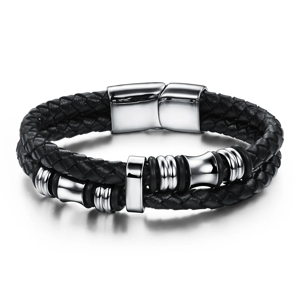 Low MOQ Fashion Multi Layer Homme Stainless Steel Leather Bracelet Men, Silver;customized color
Low MOQ Fashion Multi Layer Homme Stainless Steel Leather Bracelet Men, Silver;customized color