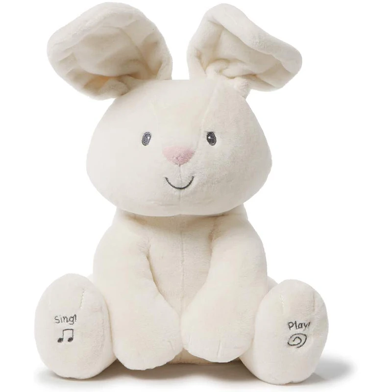 color musical hand bell animated sitting rabbit plush animal