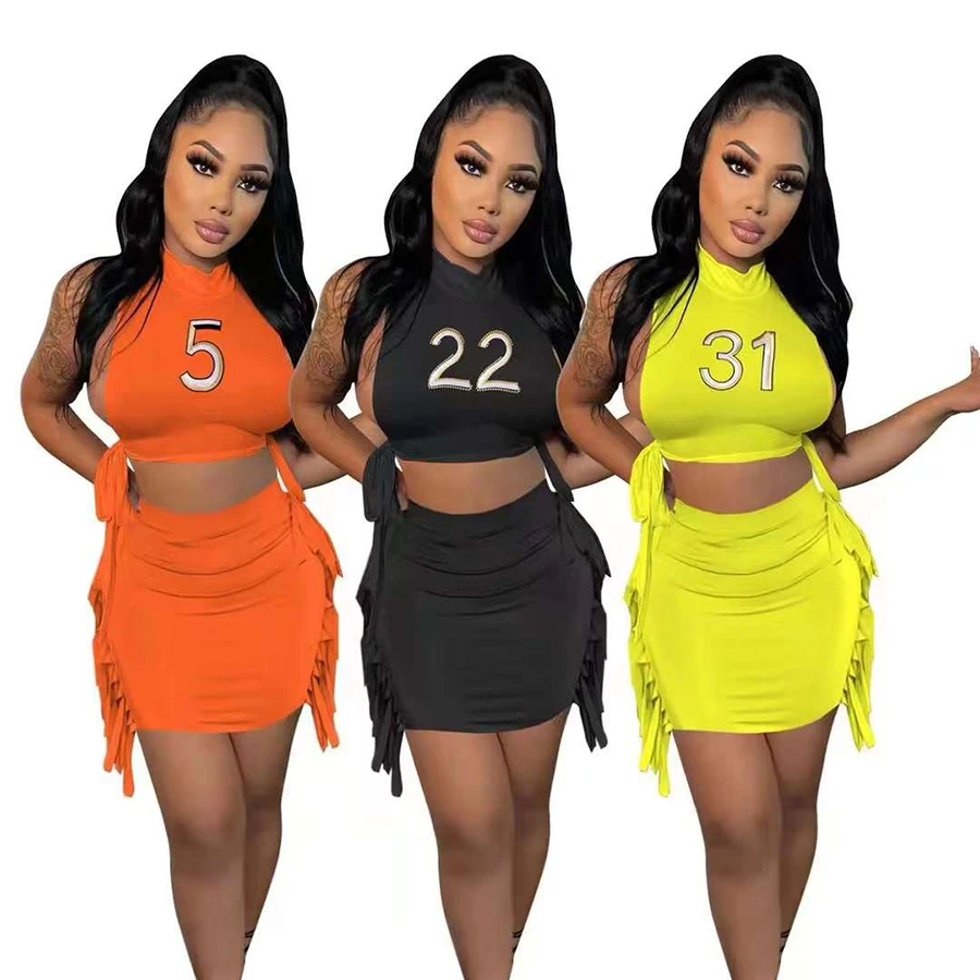 Kliou K22S13993 Summer women's fashion skirt suit Bandage Side Cut Out Top+Solid Skinny Skirt Tassel Letter 2 Piece set women
Kliou K22S13993 Summer women's fashion skirt suit Bandage Side Cut Out Top+Solid Skinny Skirt Tassel Letter 2 Piece set women
