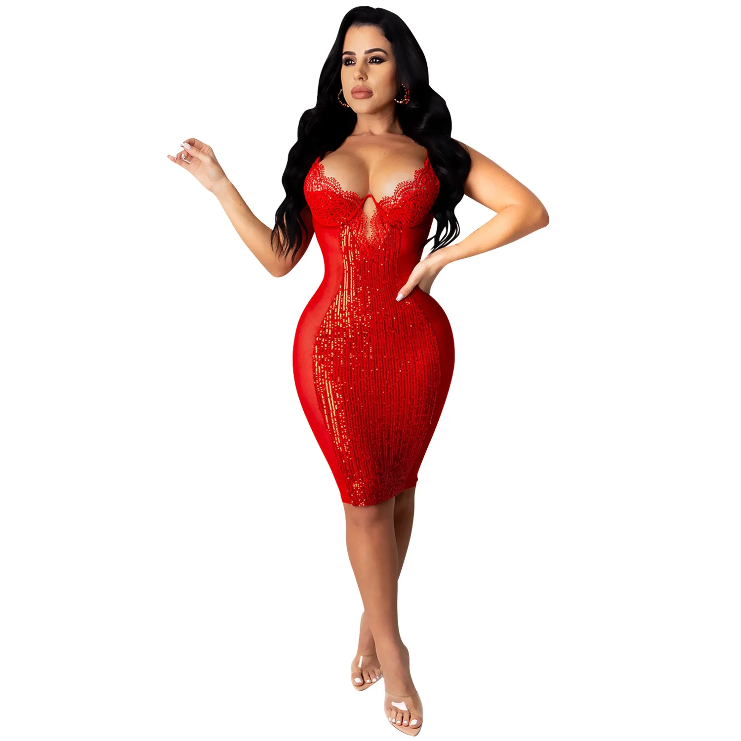 hot sexy red sequins lace hollow out mesh bodycon deep v neck spaghetti straps club dresses vestido con lentejuelas short dress, Black, red
hot sexy red sequins lace hollow out mesh bodycon deep v neck spaghetti straps club dresses vestido con lentejuelas short dress, Black, red