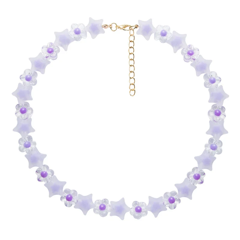 Summer Popular Handmade Translucent Resin Cute Star Flower Beaded Necklace For Women Girls Dress Fashion Jewelry Accessories, Purple/yellow
Summer Popular Handmade Translucent Resin Cute Star Flower Beaded Necklace For Women Girls Dress Fashion Jewelry Accessories, Purple/yellow