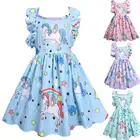 Factory Price Cheap Kids Dress Cute Unicorn Printed Ruffle 3year Little Girl Dress