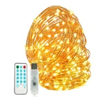 Outdoor LED Christmas Copper Wire Fairy String Lights with USB Remote USB Powered LED Twelve Lighting Modes