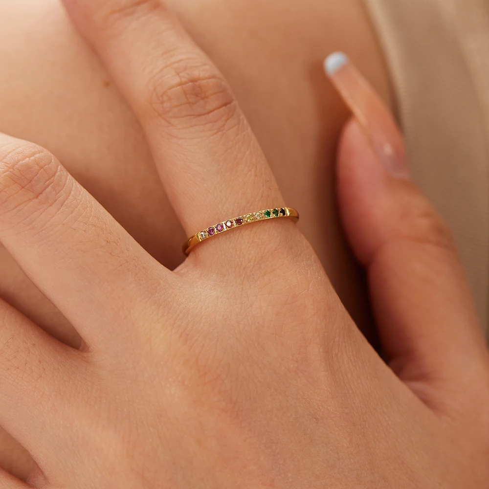 Stylish Stainless Steel 18k Gold Colorful Rainbow Cubic Zircon Multi Niche Diamond Wedding Rings Korean Version
Stylish Stainless Steel 18k Gold Colorful Rainbow Cubic Zircon Multi Niche Diamond Wedding Rings Korean Version