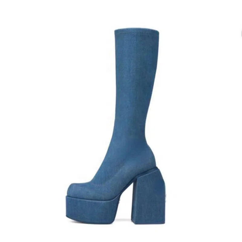 Stretch Denim Square Toe Thick Heel Boots Knee High Platform Women Shoes Winter Comfortable Solid Fashion Booties
Stretch Denim Square Toe Thick Heel Boots Knee High Platform Women Shoes Winter Comfortable Solid Fashion Booties