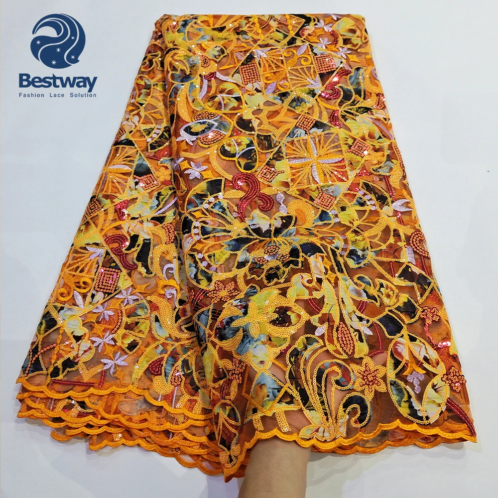 Beautiful orange lace embroidery fabric sequins french tulle lace, Multi-color
Beautiful orange lace embroidery fabric sequins french tulle lace, Multi-color