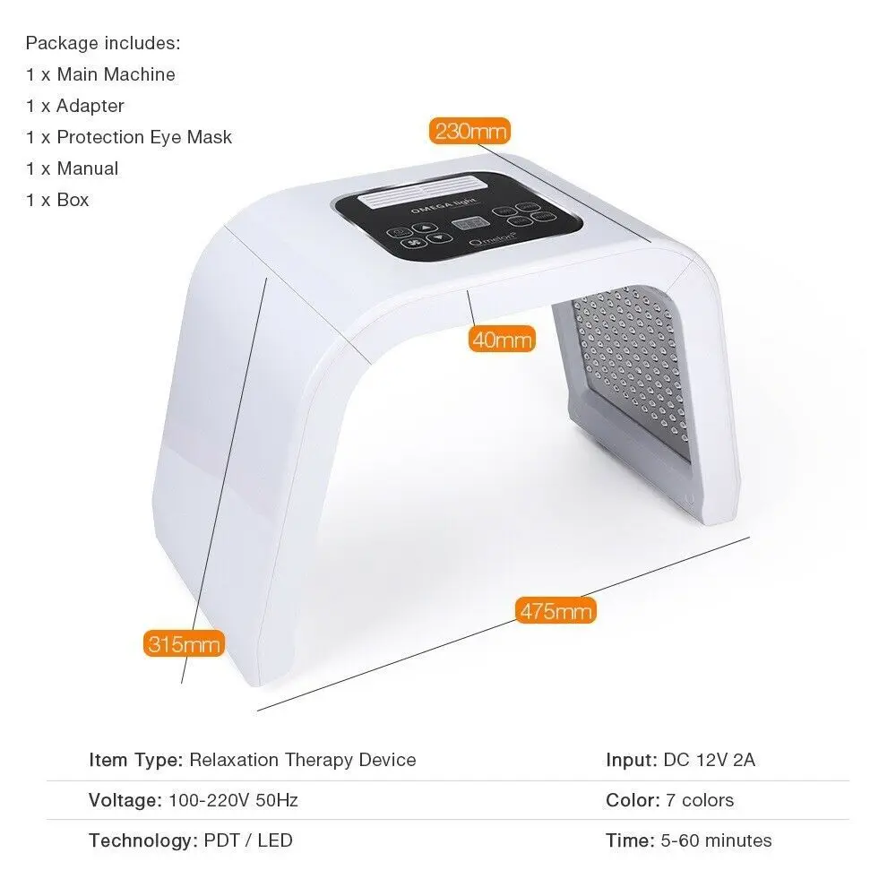 Photon light therapy beauty skin collagen device 7 colors red light therapy led facial mask, White
Photon light therapy beauty skin collagen device 7 colors red light therapy led facial mask, White