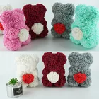 Rose Best Selling Plastic Rose Bear Artificial Teddy Bear Flower Rose 25cm With Heart For Valentine