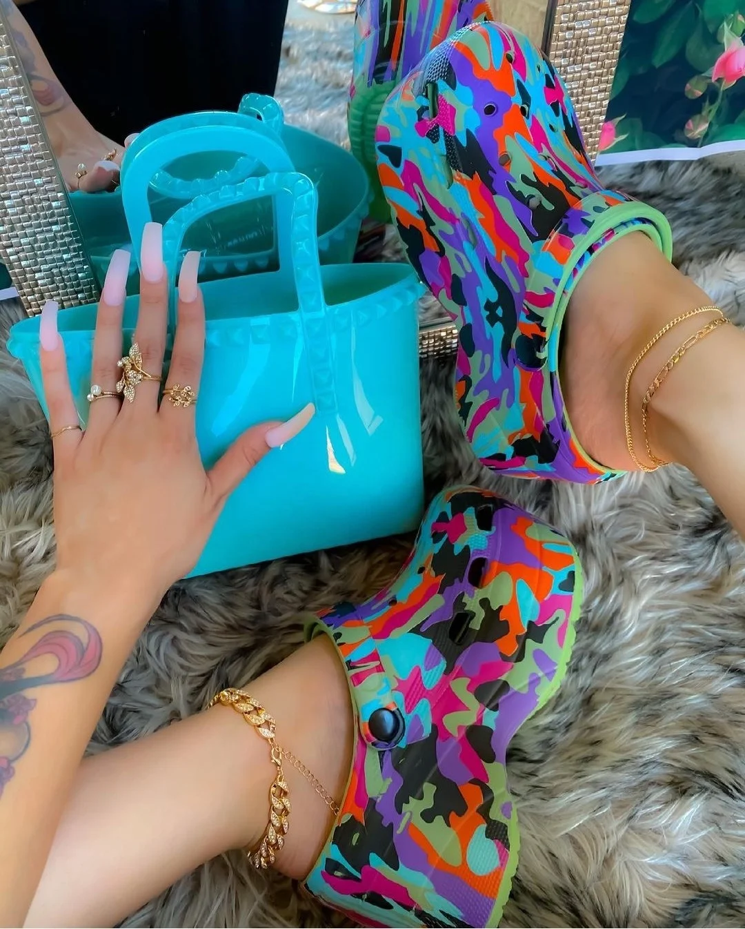 Hot Sale Woman Bags Luxury Handbags Beach Jelly tote bag Tie-dye Gradient Lady Elegant Matching Bag and Shoe Set, Customizable
Hot Sale Woman Bags Luxury Handbags Beach Jelly tote bag Tie-dye Gradient Lady Elegant Matching Bag and Shoe Set, Customizable