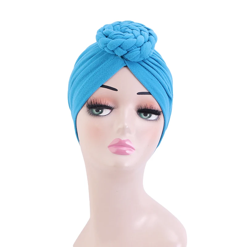 

GTOP Wholesale Hot Women Knotted Plain Top Knot Turban Hat Chemo Caps Cotton Beanie Solid Twisty Turban For Women 1001T