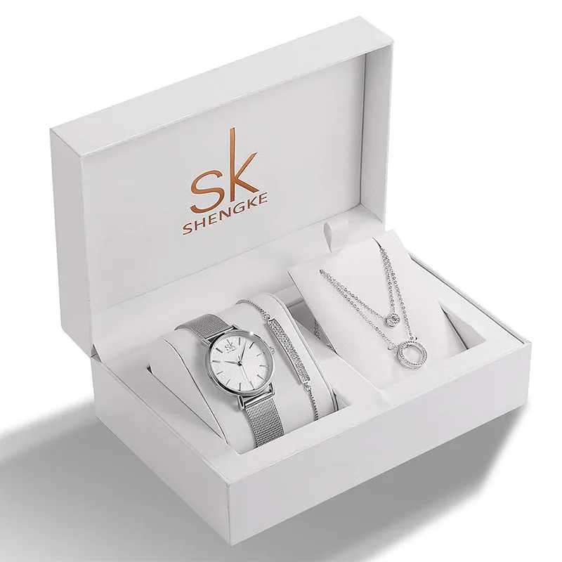 Shengke Silver Women Watches Set Luxury Crystal Design Bracelet Necklace Watch Set Box Watch Gifts Jewelry Women k0006
Shengke Silver Women Watches Set Luxury Crystal Design Bracelet Necklace Watch Set Box Watch Gifts Jewelry Women k0006