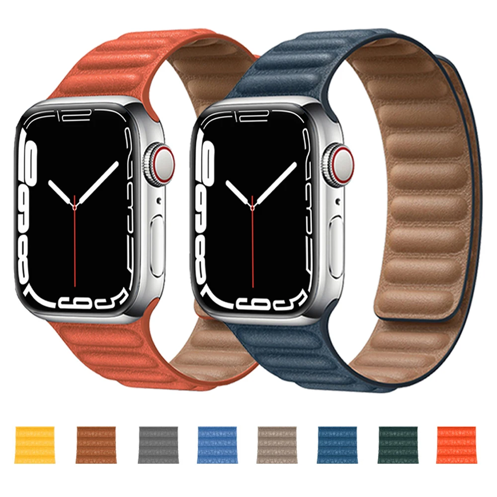 Leather Magnetic Link Loop for Apple watch band 44mm 40mm 41mm 45mm 42mm 38mm original bracelet strap iWatch series 3 5 4 SE 6, 52 colors
Leather Magnetic Link Loop for Apple watch band 44mm 40mm 41mm 45mm 42mm 38mm original bracelet strap iWatch series 3 5 4 SE 6, 52 colors
