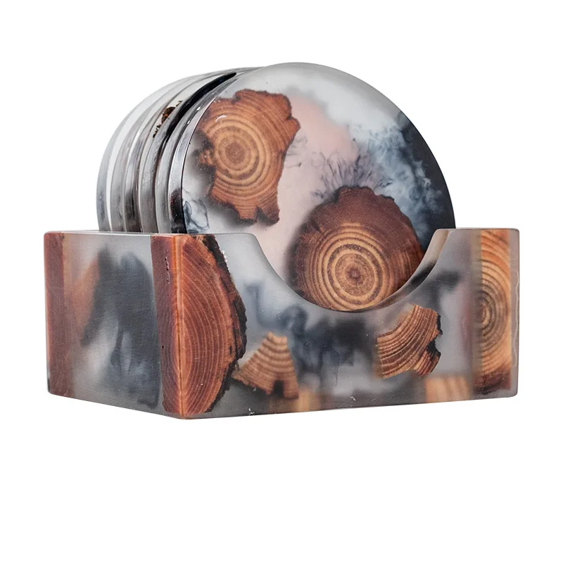 Tea accessory Japan style table glass mat pine holder wood resin coaster set, As pictured
Tea accessory Japan style table glass mat pine holder wood resin coaster set, As pictured