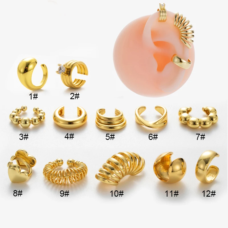 

New Design Hot Selling 18k Gold Plated Plain Copper Ear Cuff Earrings Non Pierced Cartilage Earrings Women Ear Cuff Jewelry