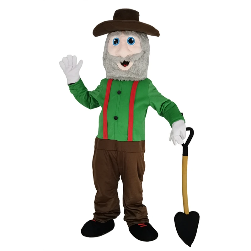 Old Miner in Green Shirt Mascot Costume