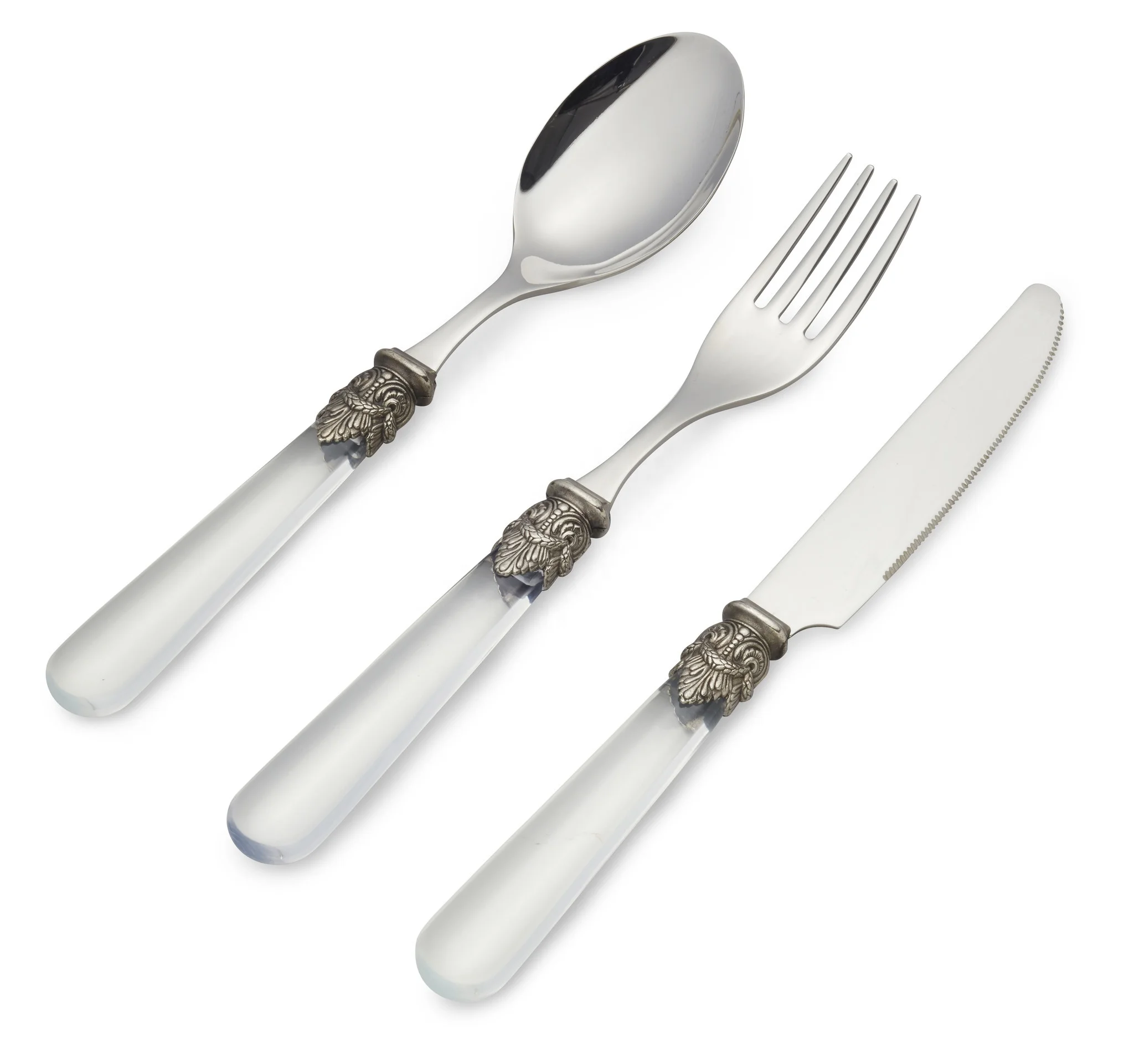 Casa home decoration 12 cuberteria machine polish cubiertos promotional cutlery set with transparent white handle
Casa home decoration 12 cuberteria machine polish cubiertos promotional cutlery set with transparent white handle