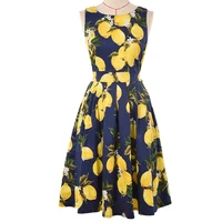 New Floral Print Vintage A-line Lemon Printed Sleeveless Party Dress Elegant Knee-Length Ladies Women Dress With Belt
New Floral Print Vintage A-line Lemon Printed Sleeveless Party Dress Elegant Knee-Length Ladies Women Dress With Belt