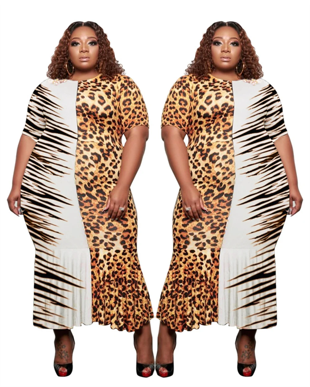 Elegant Leopard Print Patchwork Summer Short Sleeve O-Neck Stretchy Plus Size Women Maxi Long Dress
Elegant Leopard Print Patchwork Summer Short Sleeve O-Neck Stretchy Plus Size Women Maxi Long Dress