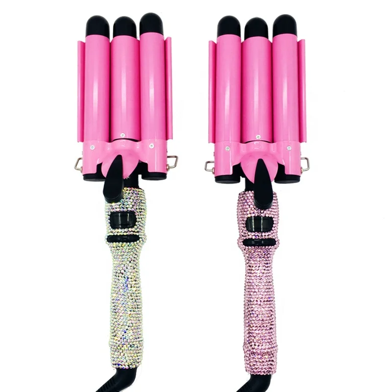 LCD Display Bling 3 Barrel Curling Iron Wand Triple Pink Crystal Hair Crimping Iron
LCD Display Bling 3 Barrel Curling Iron Wand Triple Pink Crystal Hair Crimping Iron