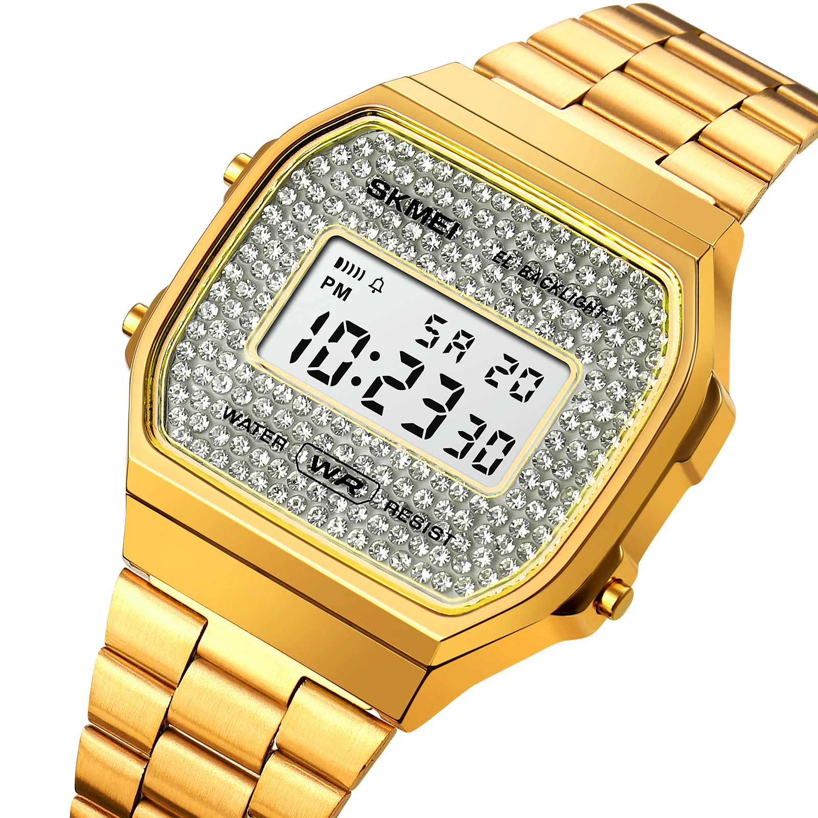 SKMEI 1808 Men women Digital Watch LED Sports Watches 12/24 Hour Golden Stainless Steel Clocks Classic Waterproof Wristwatch
SKMEI 1808 Men women Digital Watch LED Sports Watches 12/24 Hour Golden Stainless Steel Clocks Classic Waterproof Wristwatch