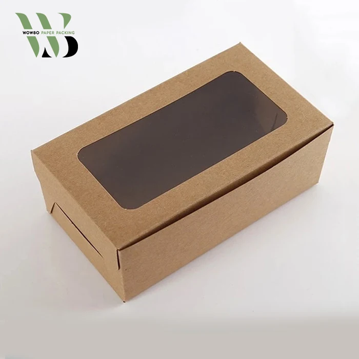brown kraft paper clear window 3 pieces cupcake packing box with