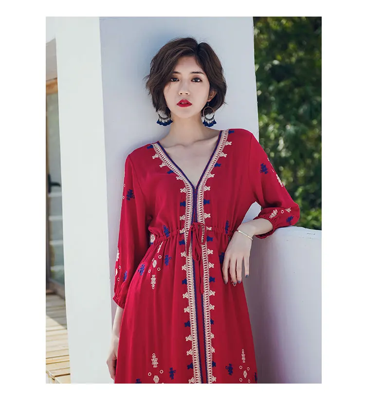 Personalized Design Summer Elegant Women Printed Dresses Lace Up Waist Sleeve Deep V-Neck Casual Maxi Dress, Red
Personalized Design Summer Elegant Women Printed Dresses Lace Up Waist Sleeve Deep V-Neck Casual Maxi Dress, Red