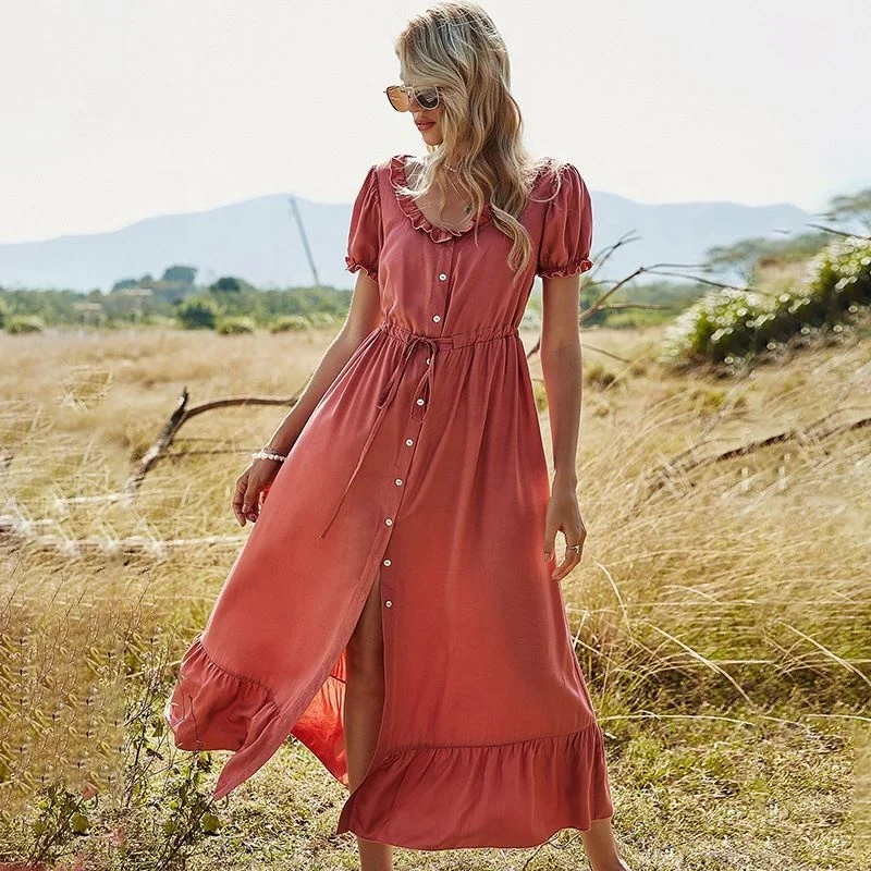 SW 2022 Spring And Summer Single-Breasted Women's High Waist Solid Color Loose Club Dress Casual Dresses Beach Maxi Dresses, As picture
SW 2022 Spring And Summer Single-Breasted Women's High Waist Solid Color Loose Club Dress Casual Dresses Beach Maxi Dresses, As picture