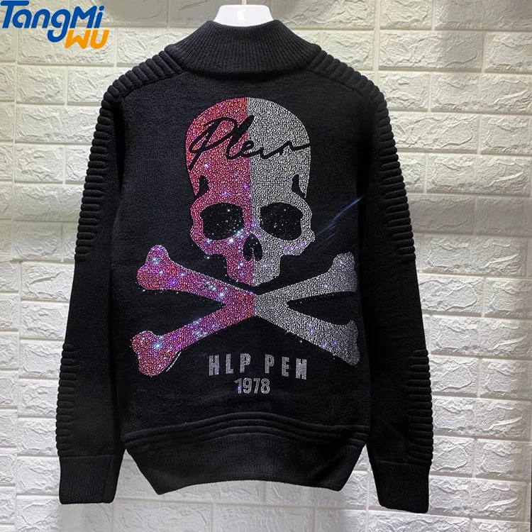 2021 new product fashion flash drill Fix hot fix thick wool cashmere zipper knitted skull rhinestone sweater man
2021 new product fashion flash drill Fix hot fix thick wool cashmere zipper knitted skull rhinestone sweater man