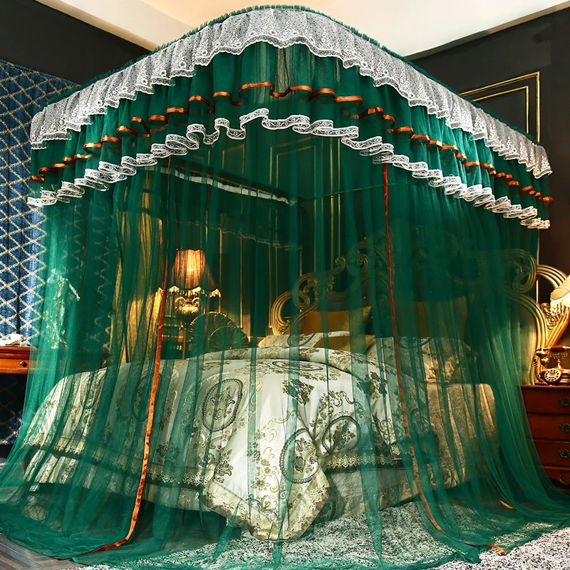 Palace Luxury Slide Guide Rail Full Size U Shape Free Standing Romantic Elegant Mosquito Net
