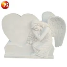 Hand Carved Natural Marble Stone Monument &White Marble Angel Gravestone European Style Angel Cross Cemetery Headstone