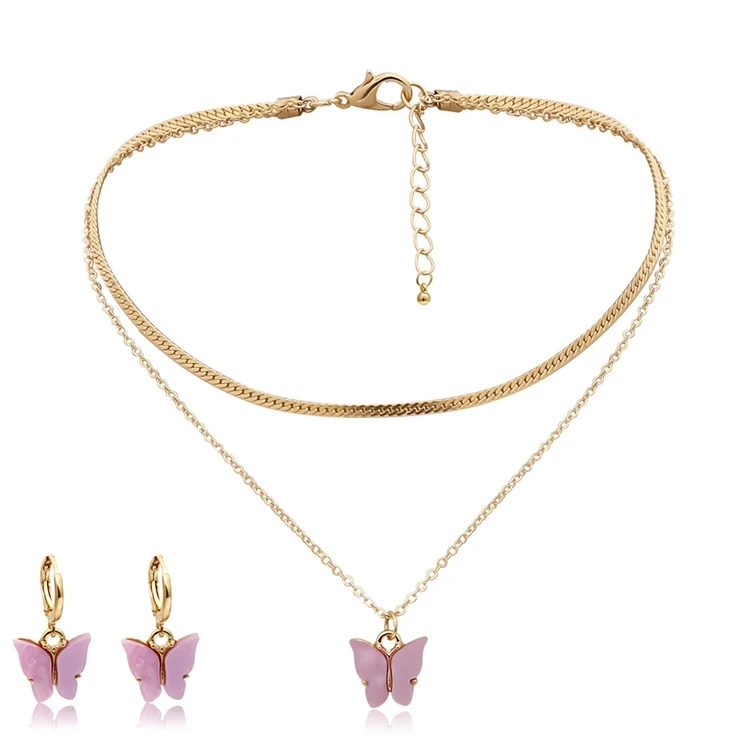 VRIUA Cute Trendy Colorful Acrylic Butterfly Double Layered Elegant Pendant Necklace For Women Jewelry Set Female Birthday Gift
VRIUA Cute Trendy Colorful Acrylic Butterfly Double Layered Elegant Pendant Necklace For Women Jewelry Set Female Birthday Gift