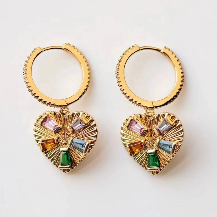 Fashion Trend Jewelry 925 Sterling Silver Texture Rainbow Baguette Heart Drop Hoop Earring
Fashion Trend Jewelry 925 Sterling Silver Texture Rainbow Baguette Heart Drop Hoop Earring