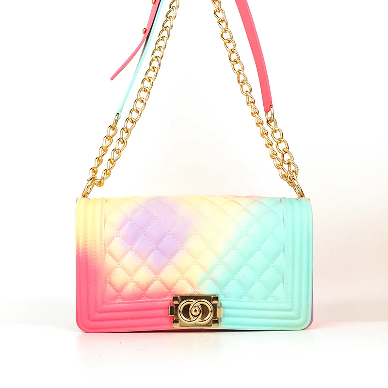 2021 New Small Fragrant Style Rhomboid Shoulder Chain Bag Gradient Color Pvc Frosted Jelly Bag, Customized
2021 New Small Fragrant Style Rhomboid Shoulder Chain Bag Gradient Color Pvc Frosted Jelly Bag, Customized