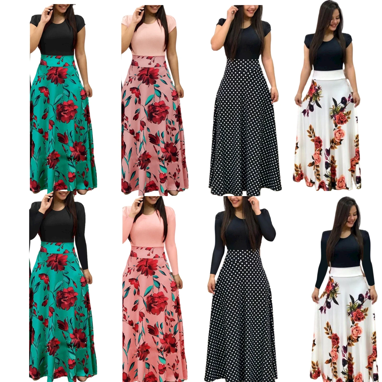 2021 hot sale European and American style flower print color block dress long skirt long sleeves
2021 hot sale European and American style flower print color block dress long skirt long sleeves