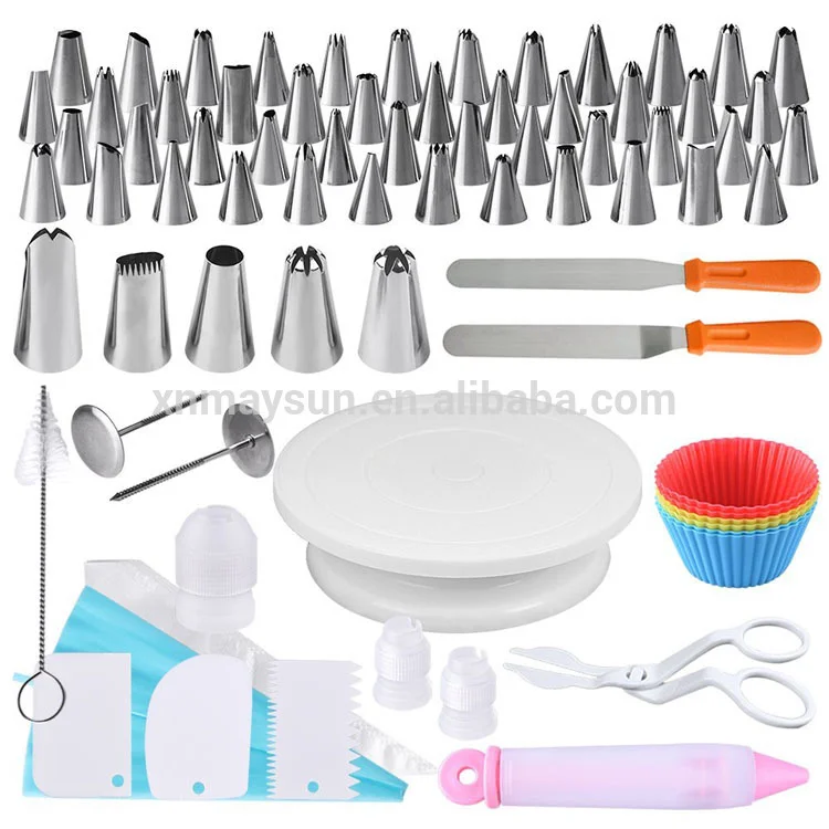 118 pcs set Wholesale Rotating Cake Decorating Supplies kit including turntable set Cake making Tools, White
118 pcs set Wholesale Rotating Cake Decorating Supplies kit including turntable set Cake making Tools, White