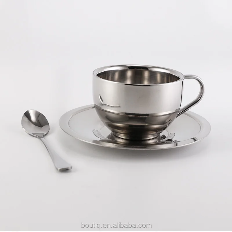steel double walled latte cappuccino tea coffee cup mug set with