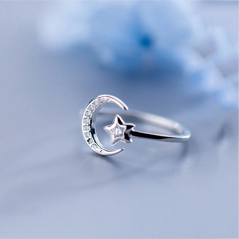 Real 925 Sterling Silver Minimalist Zircon Moon Star Opening Ring Charming Women Party Fine Jewelry
Real 925 Sterling Silver Minimalist Zircon Moon Star Opening Ring Charming Women Party Fine Jewelry