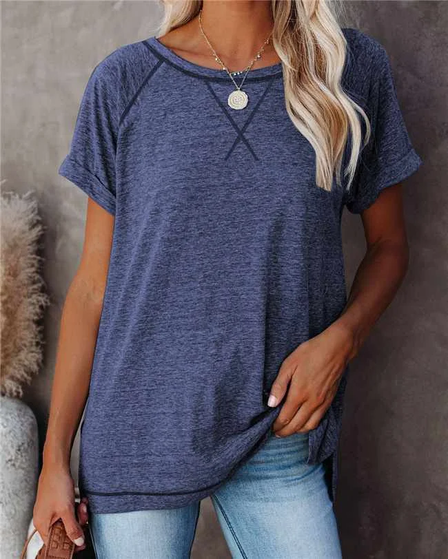 2021 Spring And Summer New Hot Products Women's Color Matching Cross Loose Top Short Sleeve Casual T-shirt, Picture color
2021 Spring And Summer New Hot Products Women's Color Matching Cross Loose Top Short Sleeve Casual T-shirt, Picture color