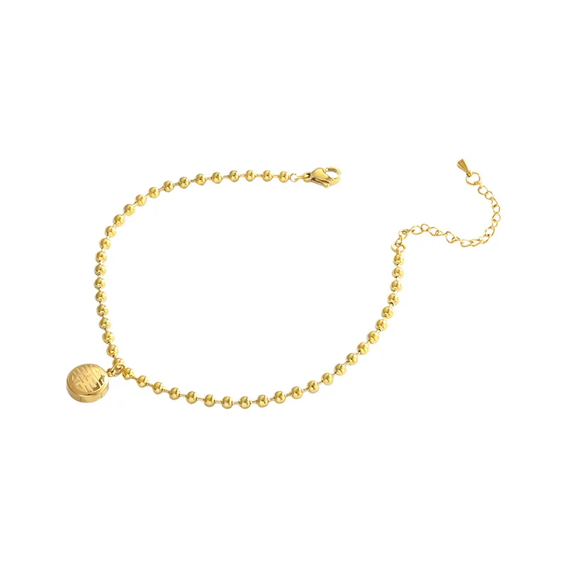 Sandro Anklet Fuxi Titanium Steel Foot Jewelry Double Sided Round Brand Golden Peas Foot Ring Wholesale
Sandro Anklet Fuxi Titanium Steel Foot Jewelry Double Sided Round Brand Golden Peas Foot Ring Wholesale