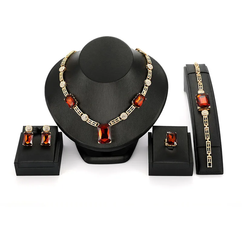 4 Piece Women Fashion Jewelry Sets African Luxury Saudi 18K Gold Plated Dubai Square Red Diamond Wedding Bridal Jewelry Set, 18k gold plated color
4 Piece Women Fashion Jewelry Sets African Luxury Saudi 18K Gold Plated Dubai Square Red Diamond Wedding Bridal Jewelry Set, 18k gold plated color