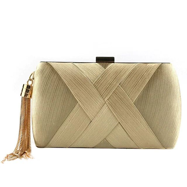 product-New Arrival Silk Satin Metal Tassel Lady luxury evening clutch bags chain wedding party mone-3